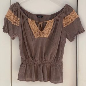 Jasmine KC Mocha & Caramel Brown Peasant Top - M